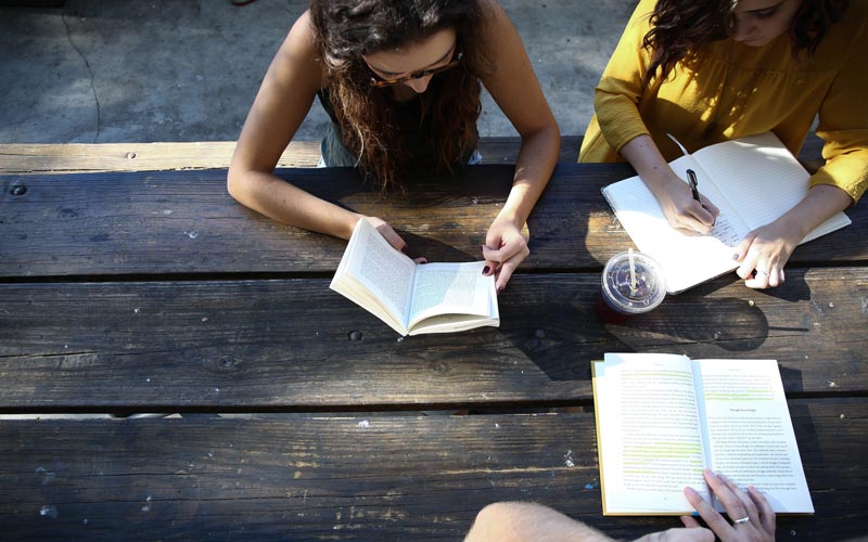 studying at picnic table